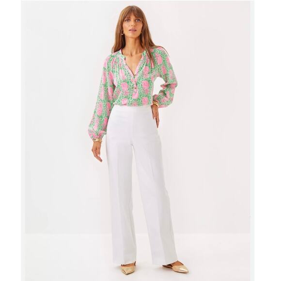 Lilly Pulitzer Ellamarie White Dress Pants 8 Wide-Leg Side-Zip Stretch Trousers - Picture 14 of 14